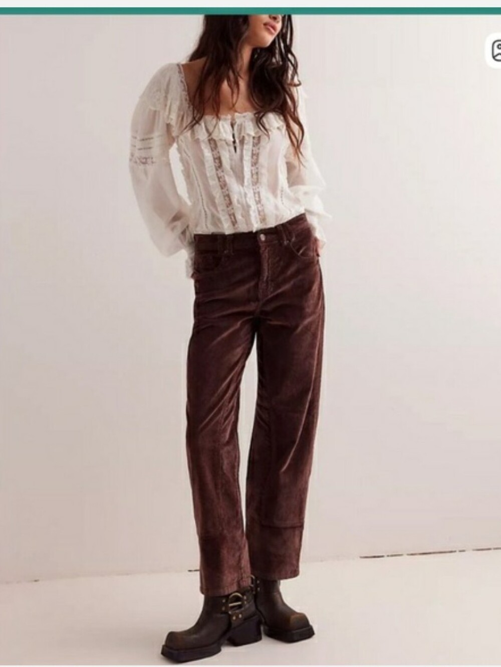 New We The Free Dark Brown Corduroy High Rise Risk Taker Straight Leg Pants